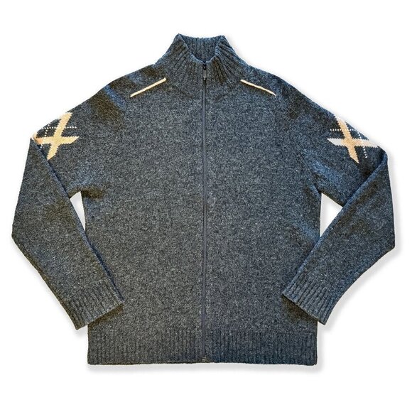 Vintage 90s Mexx Lamb Wool Blend Knit Grey Zip-Up Sweater with Nordic Pattern - Picture 1 of 7